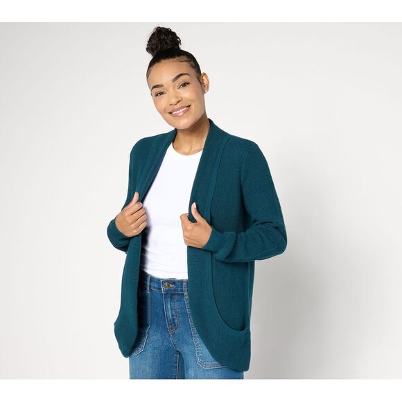 Belle by Kim Gravel Women's Top Sweater Sz M Waffle Stitch Cardigan Blue A518255 - Picture 1 of 4